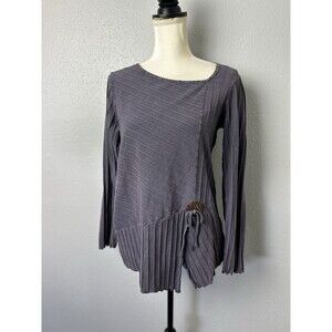 Fenini Lagenlook Asymmetric Striped Cotton Purple Tunic Artsy Top USA Made -Med